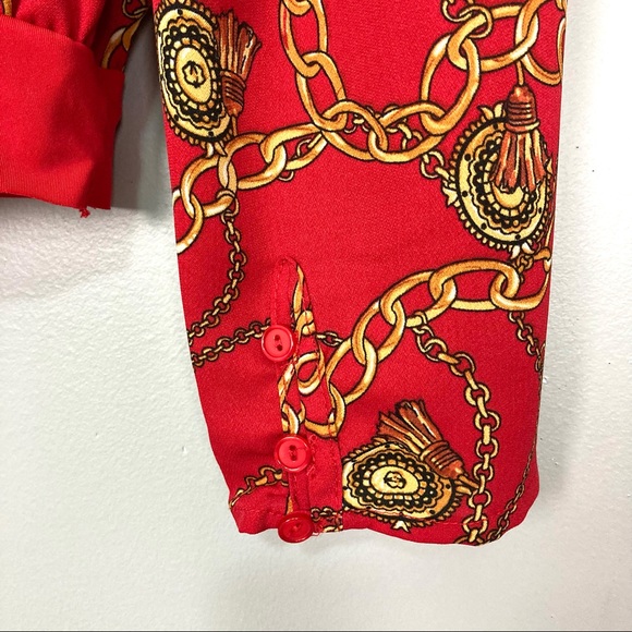 ASTR Chain Reaction Bodysuit Women’s Size M Surplice Wrap Front Long Sleeves - Picture 8 of 12